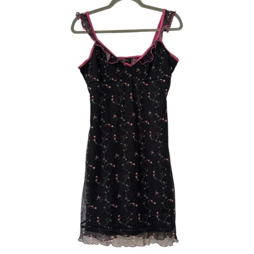 Xhilaration Vintage Y2K Cami Babydoll Mesh Overlay Floral Mini Dress Medium